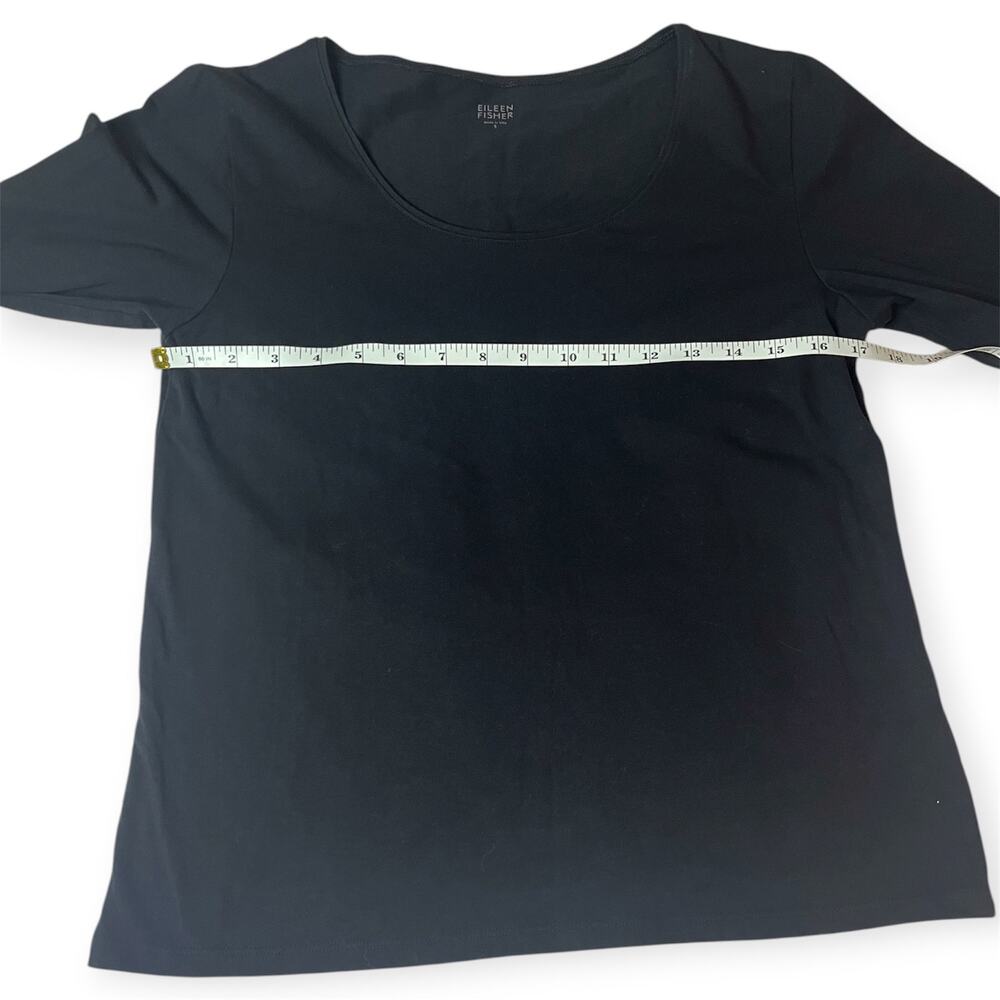 Eileen Fisher Organic Cotton Black Scoop Neck 3/4 Sleeve Top Minimalist Sz Small - Picture 4 of 6